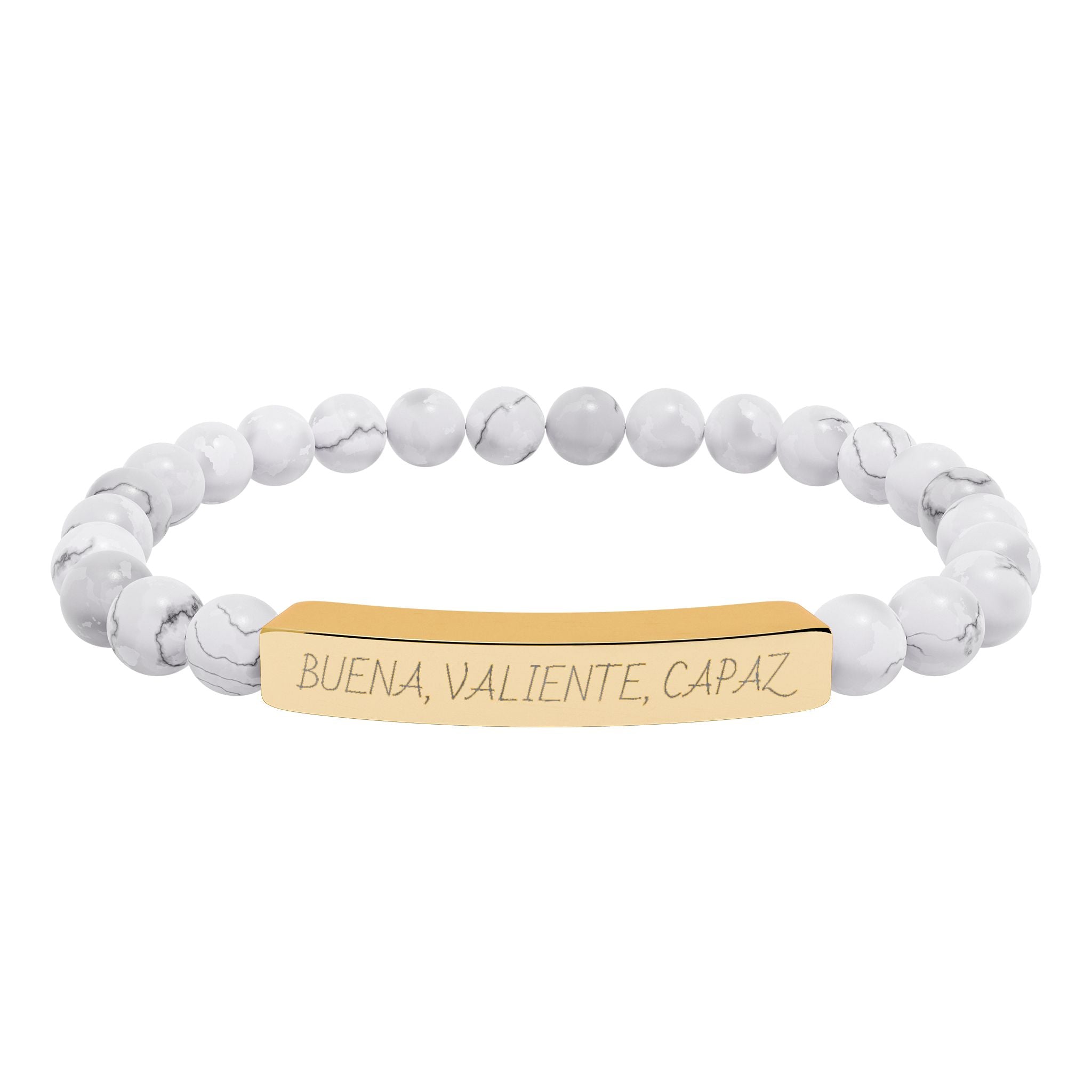BUENA, VALIENTE, CAPAZ - Pulsera de piedra natural grabable — Pulsera elástica.
