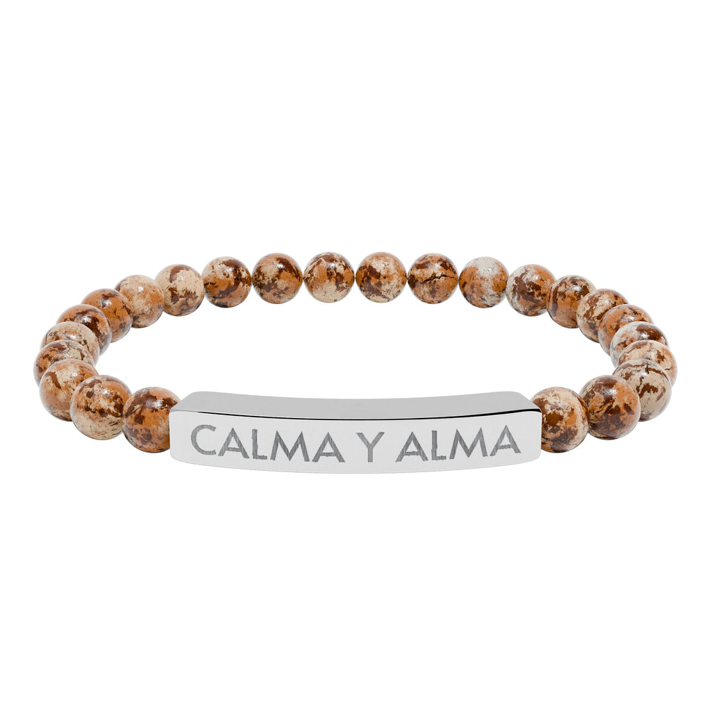 CALMA Y ALMA - Pulsera de piedra natural grabable — Pulsera elástica.