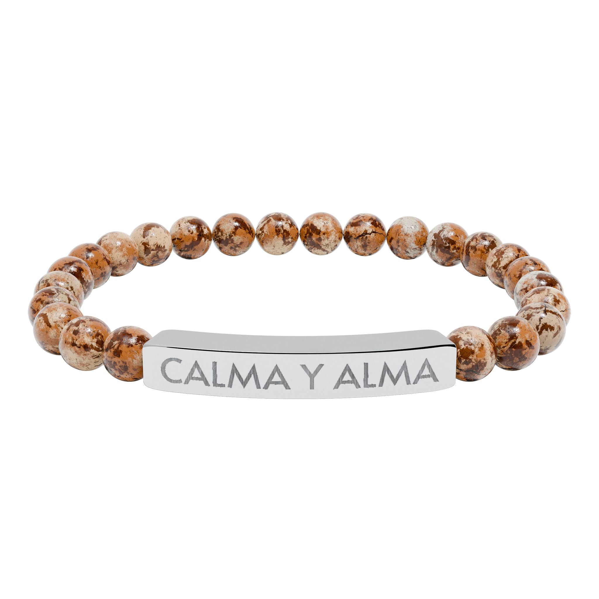 CALMA Y ALMA - Pulsera de piedra natural grabable — Pulsera elástica.