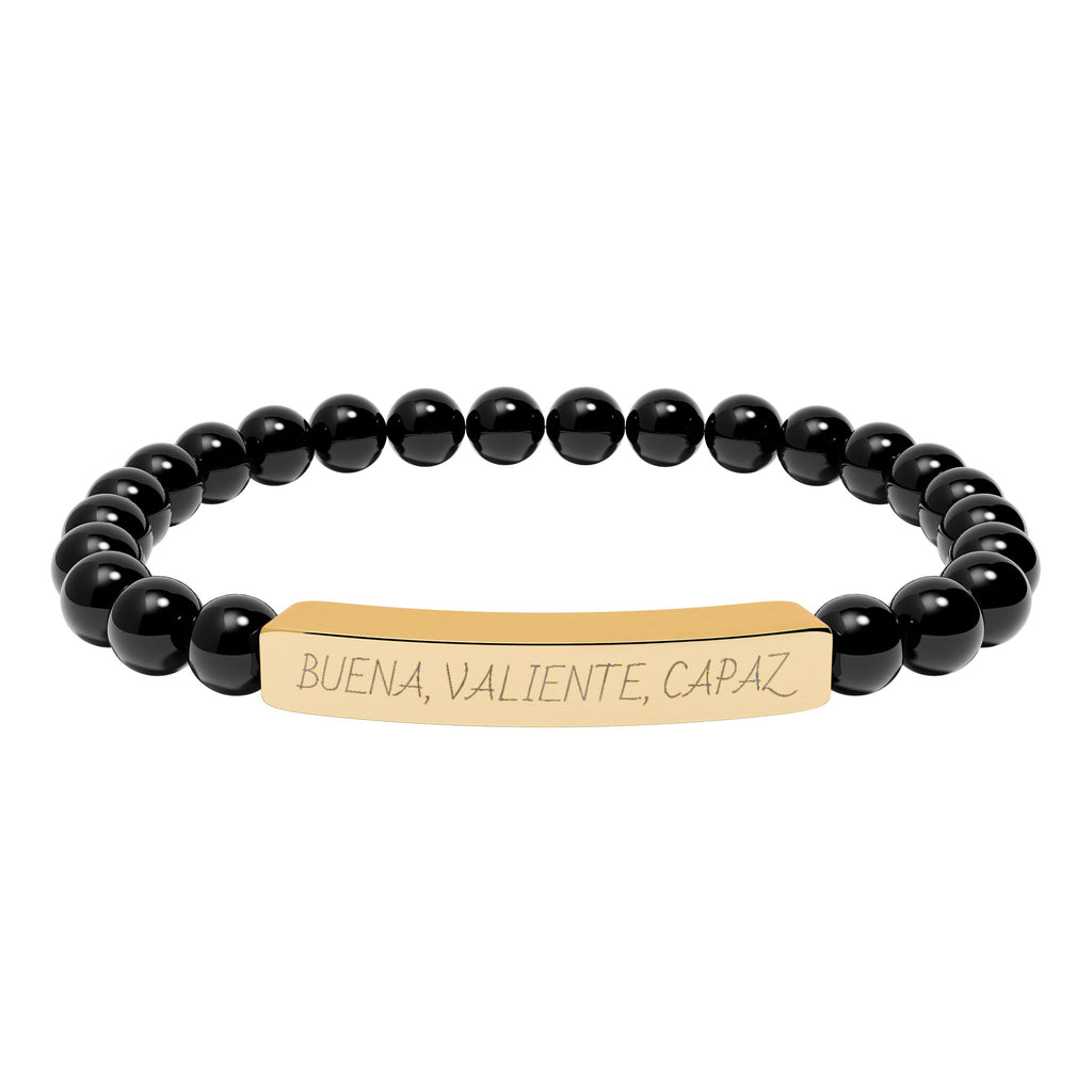 BUENA, VALIENTE, CAPAZ - Pulsera de piedra natural grabable — Pulsera elástica.