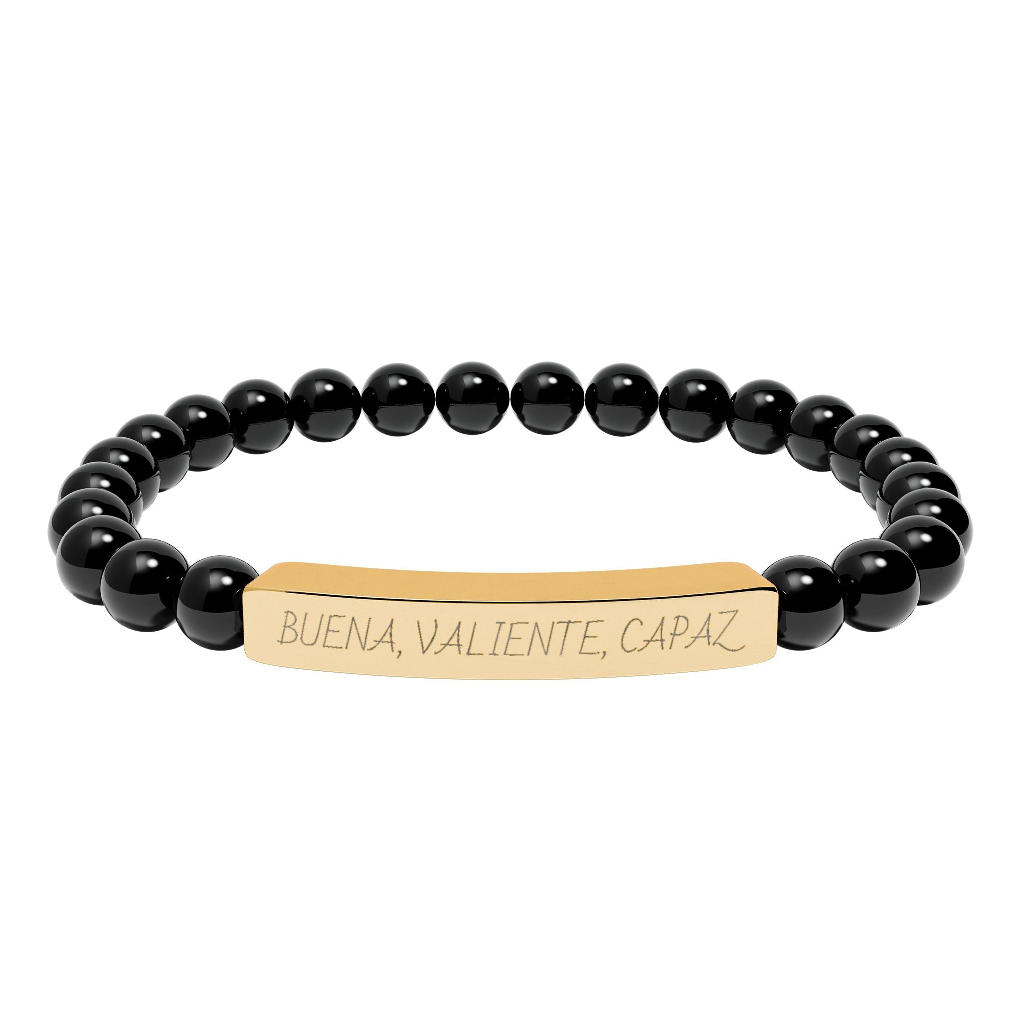 BUENA, VALIENTE, CAPAZ - Pulsera de piedra natural grabable — Pulsera elástica.