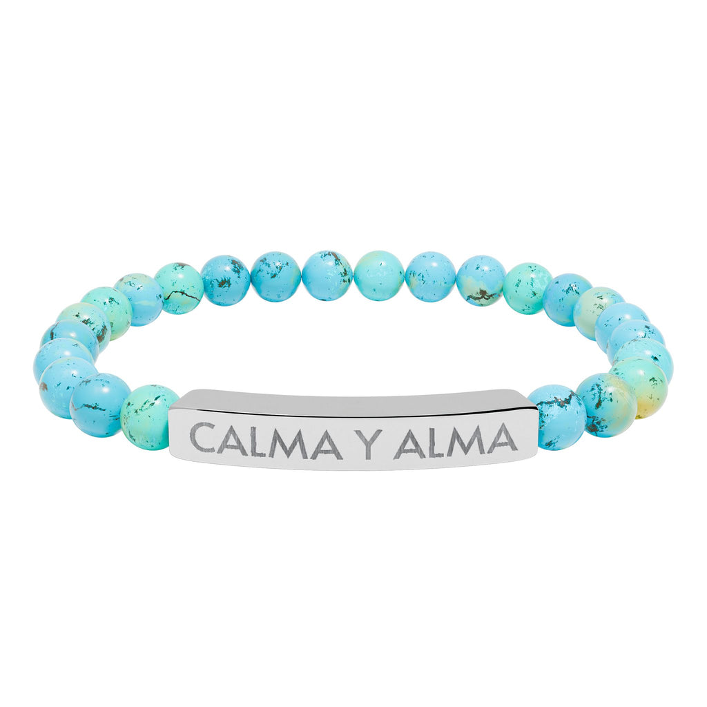 CALMA Y ALMA - Pulsera de piedra natural grabable — Pulsera elástica.