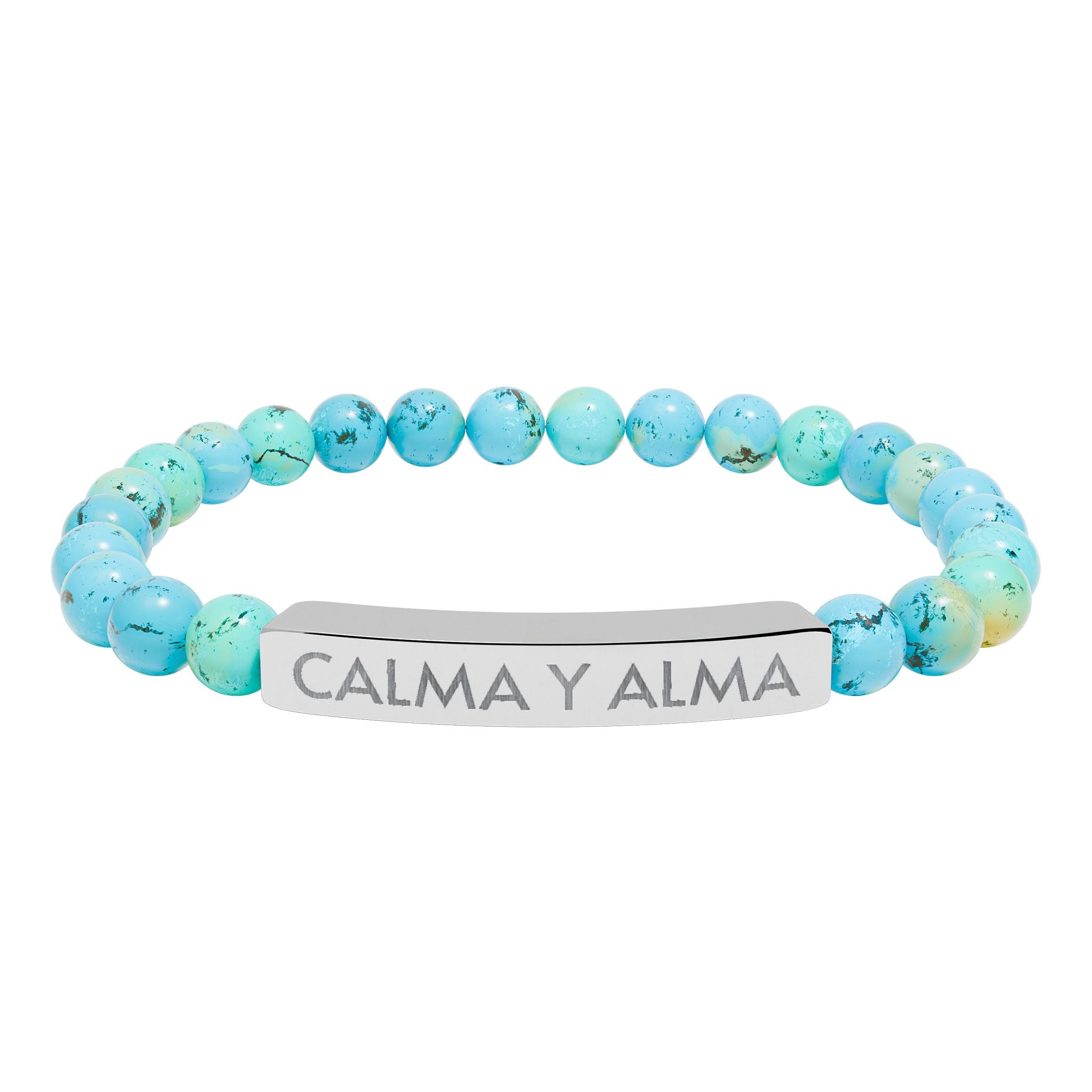 CALMA Y ALMA - Pulsera de piedra natural grabable — Pulsera elástica.
