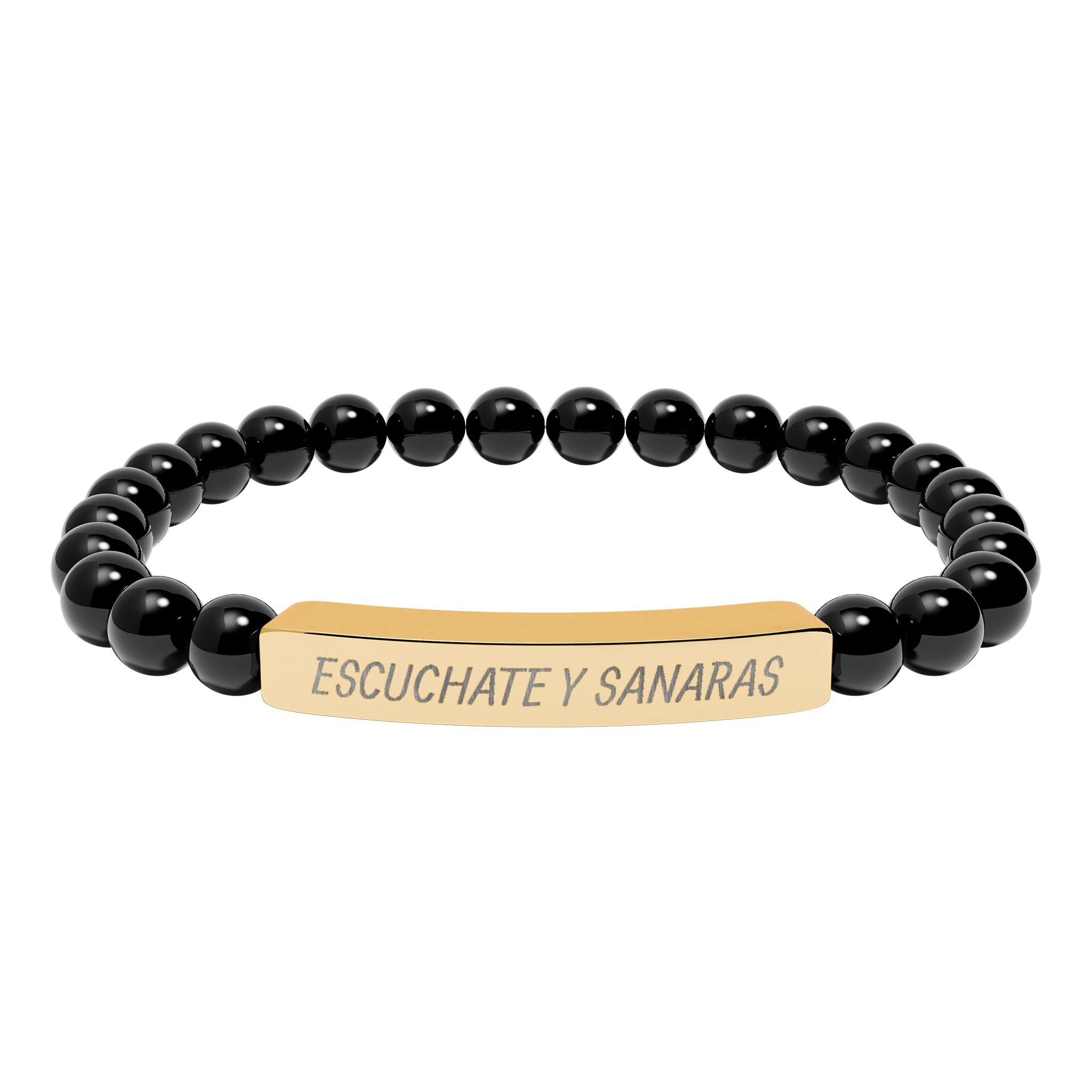ESCUCHATE Y SANARAS - Pulsera de piedra natural grabable — Pulsera elástica.
