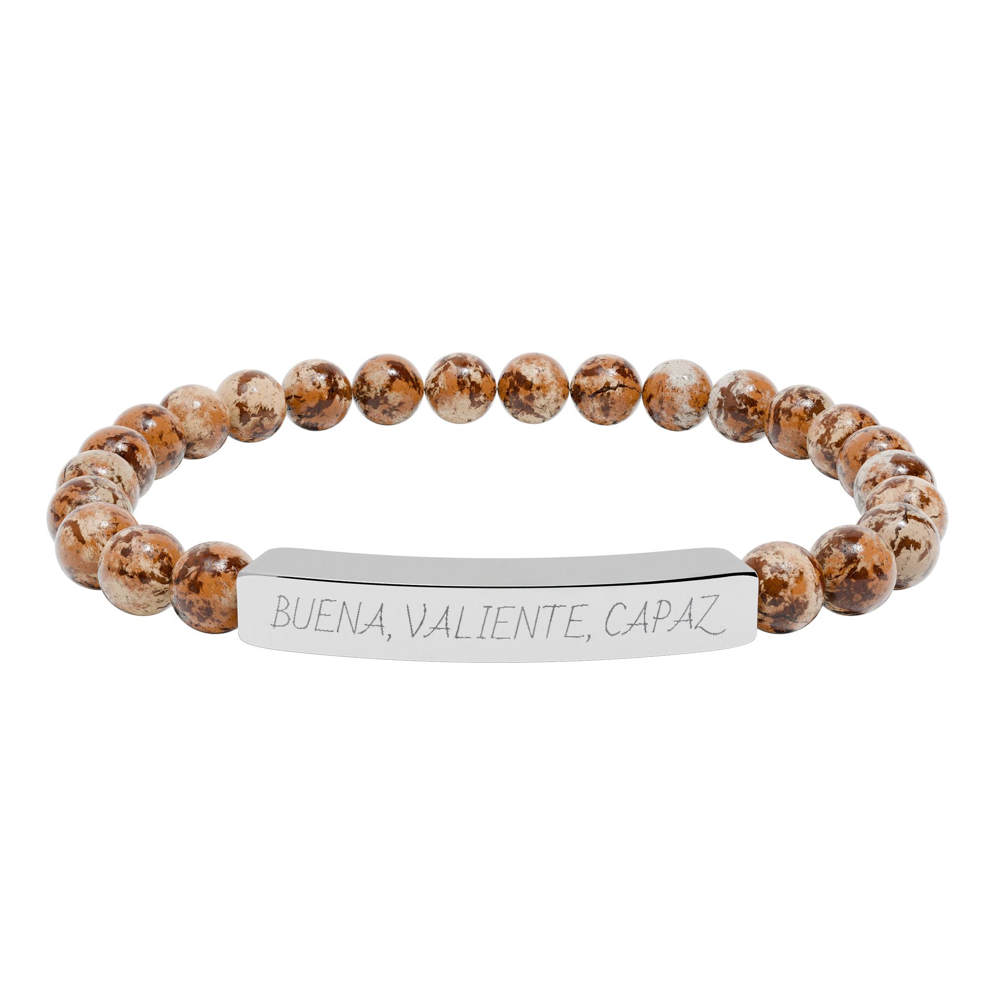 BUENA, VALIENTE, CAPAZ - Pulsera de piedra natural grabable — Pulsera elástica.