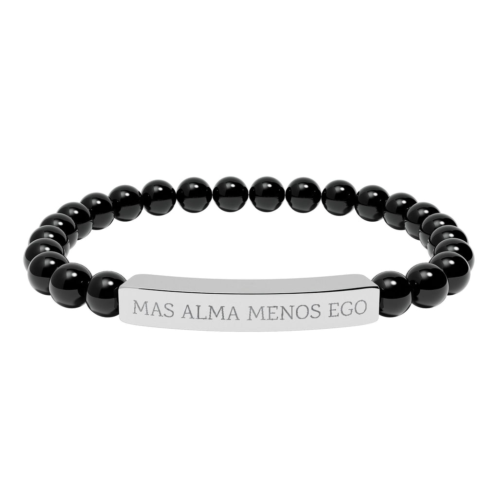 MAS ALMA MENOS EGO - Pulsera de piedra natural grabable — Pulsera elástica.