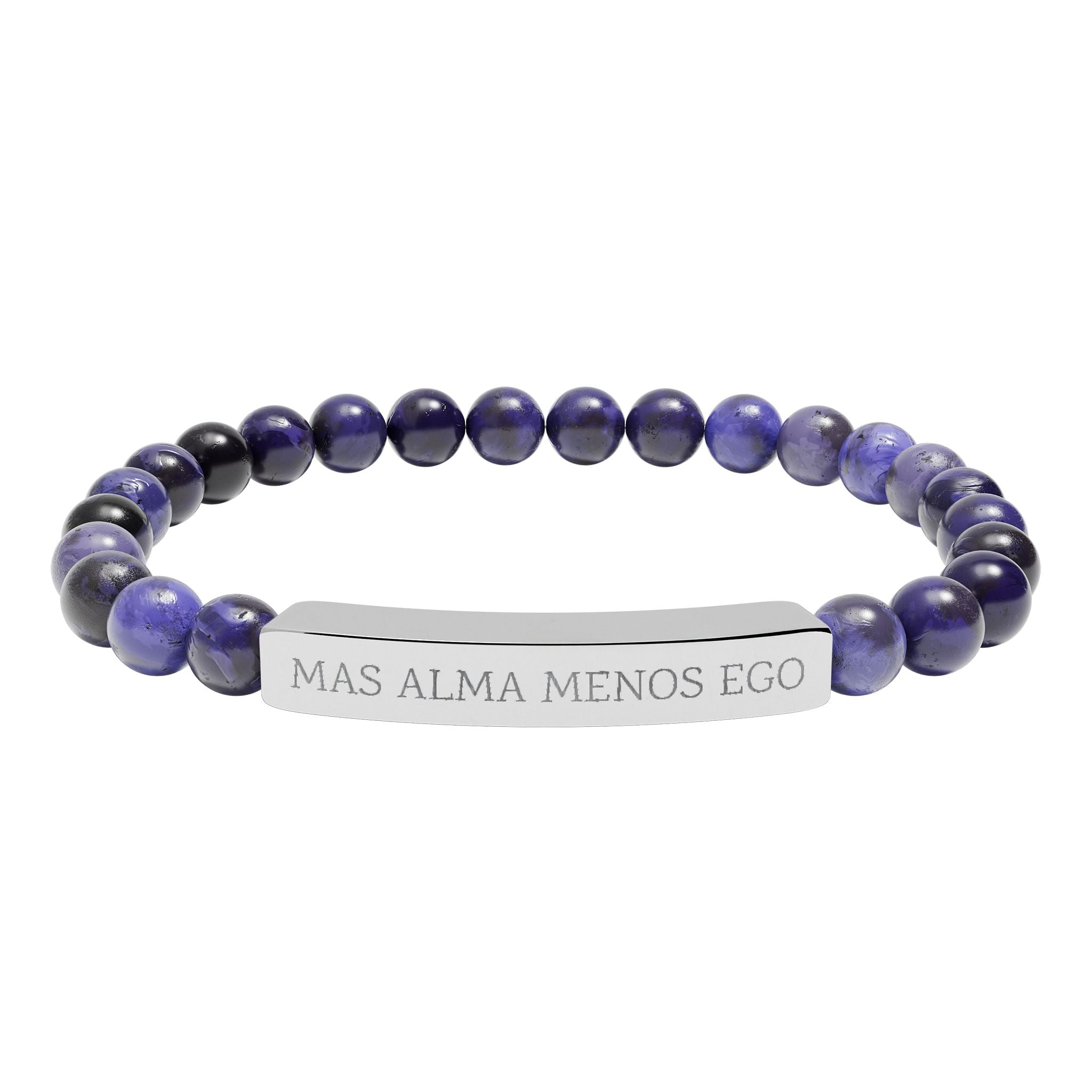 MAS ALMA MENOS EGO - Pulsera de piedra natural grabable — Pulsera elástica.