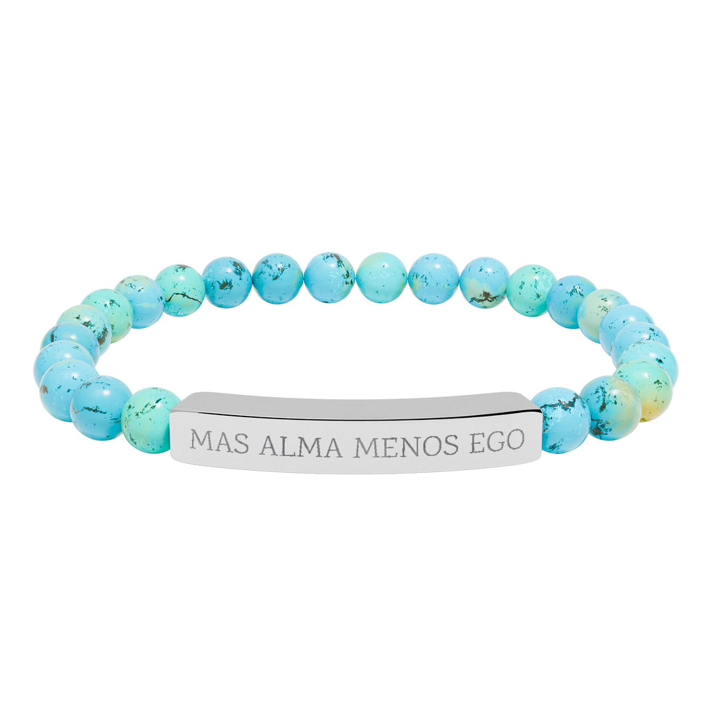MAS ALMA MENOS EGO - Pulsera de piedra natural grabable — Pulsera elástica.