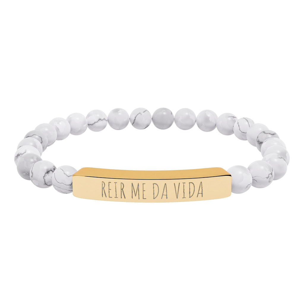 REIR ME DA VIDA - Pulsera de piedra natural grabable — Pulsera elástica.