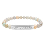 PAZ Y CAPAZ Pulsera de piedra natural grabable — Pulsera elástica.