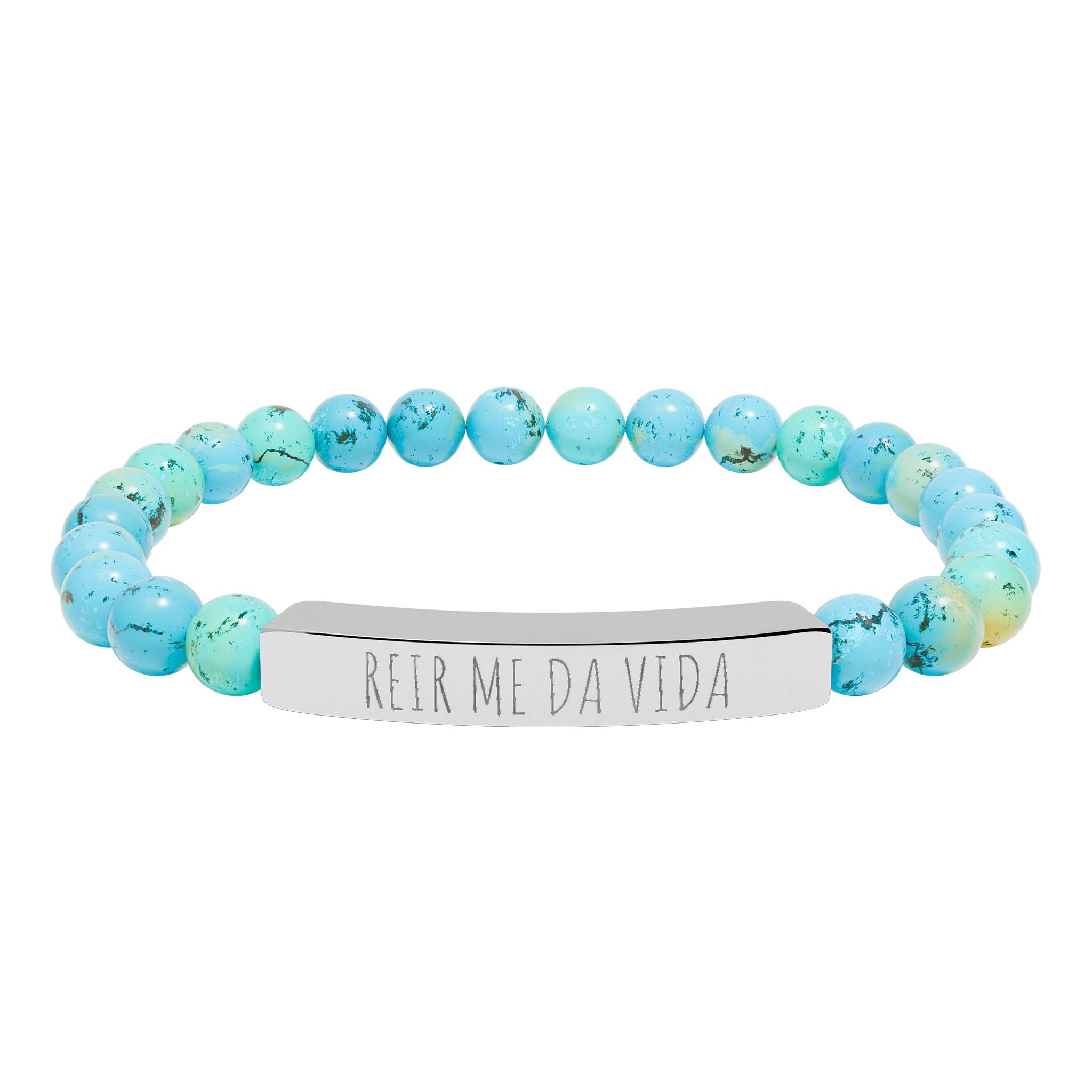 REIR ME DA VIDA - Pulsera de piedra natural grabable — Pulsera elástica.