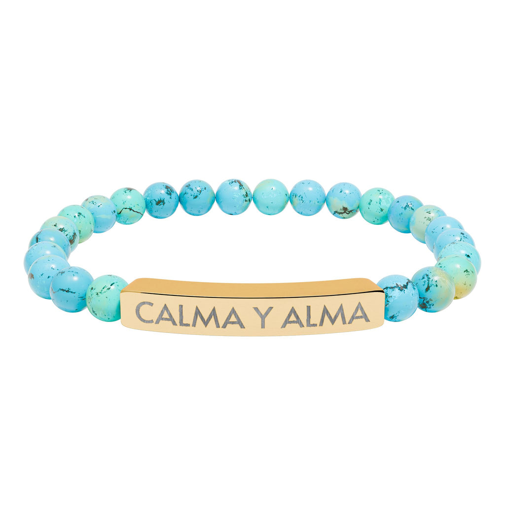 CALMA Y ALMA - Pulsera de piedra natural grabable — Pulsera elástica.