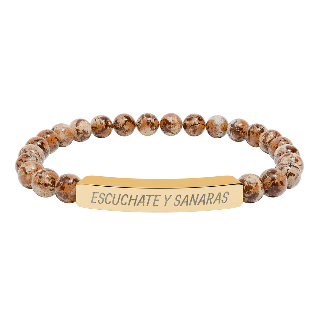 ESCUCHATE Y SANARAS - Pulsera de piedra natural grabable — Pulsera elástica.