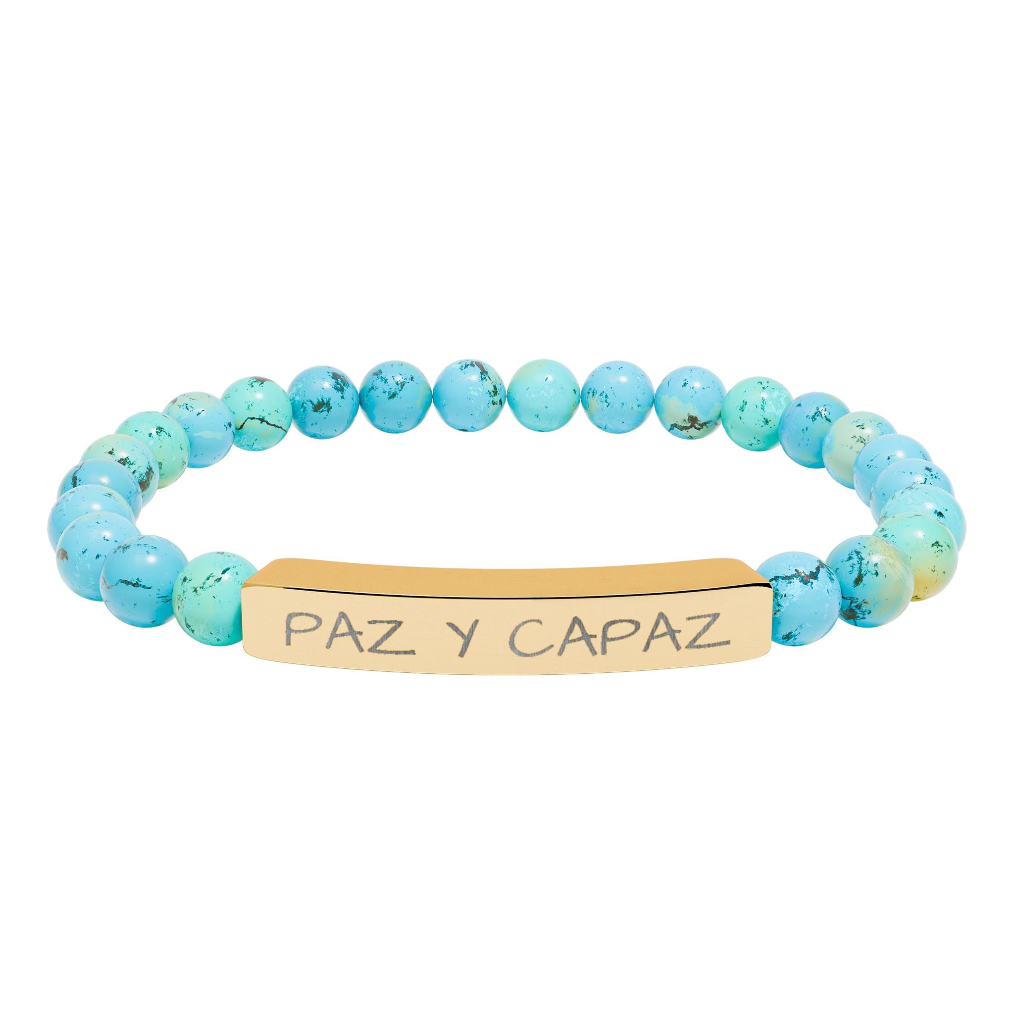PAZ Y CAPAZ Pulsera de piedra natural grabable — Pulsera elástica.