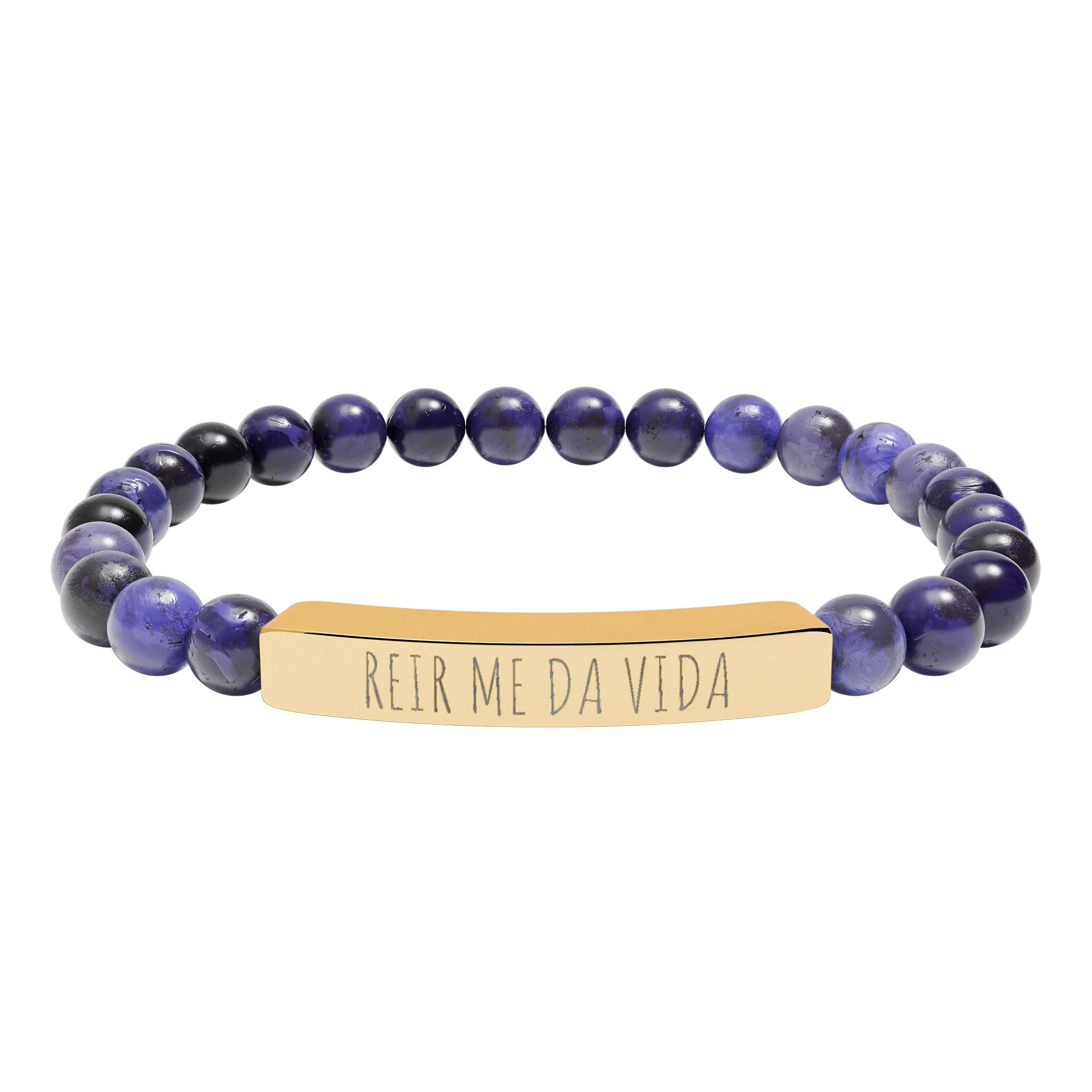 REIR ME DA VIDA - Pulsera de piedra natural grabable — Pulsera elástica.