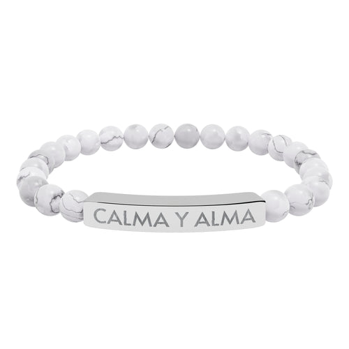 CALMA Y ALMA - Pulsera de piedra natural grabable — Pulsera elástica.