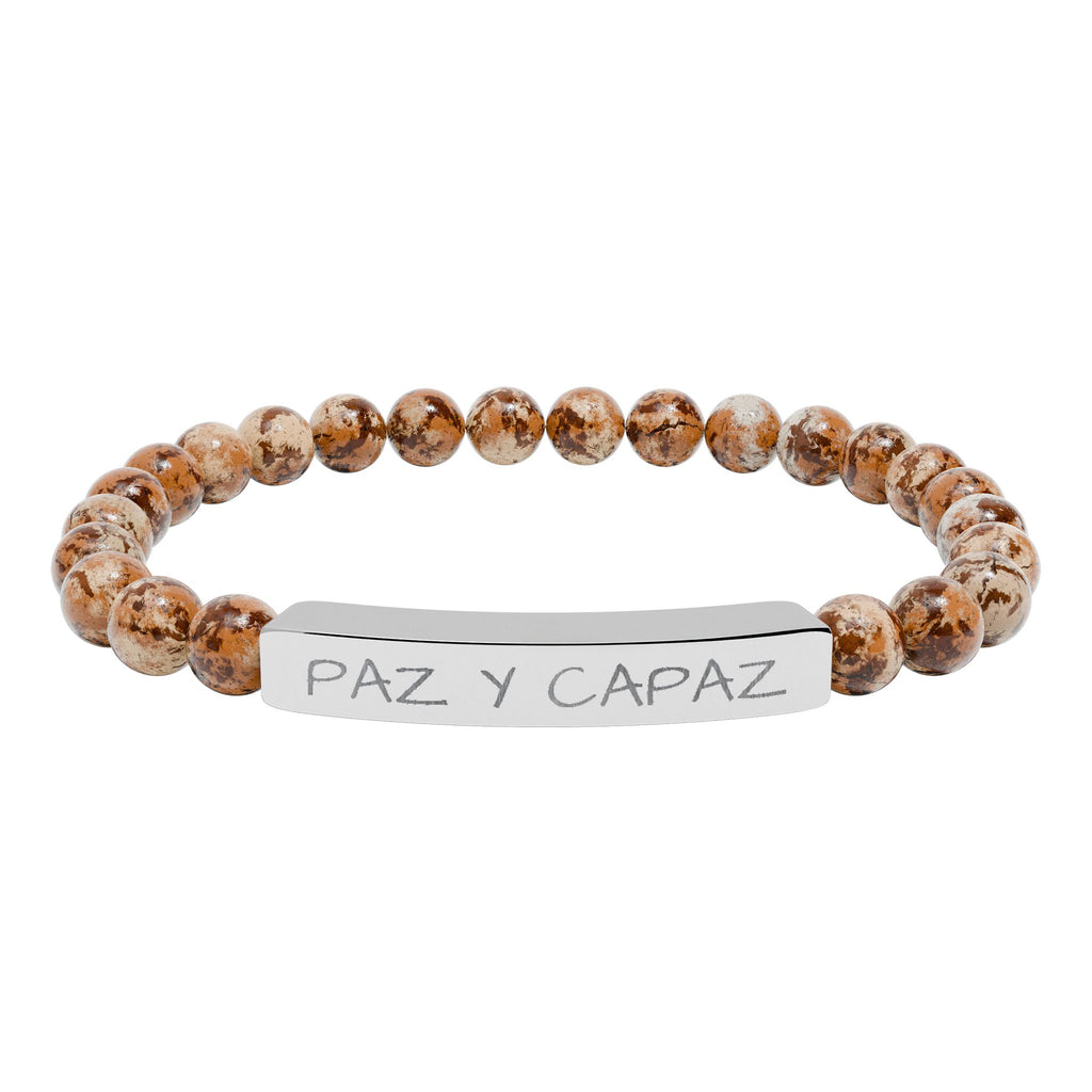 PAZ Y CAPAZ Pulsera de piedra natural grabable — Pulsera elástica.