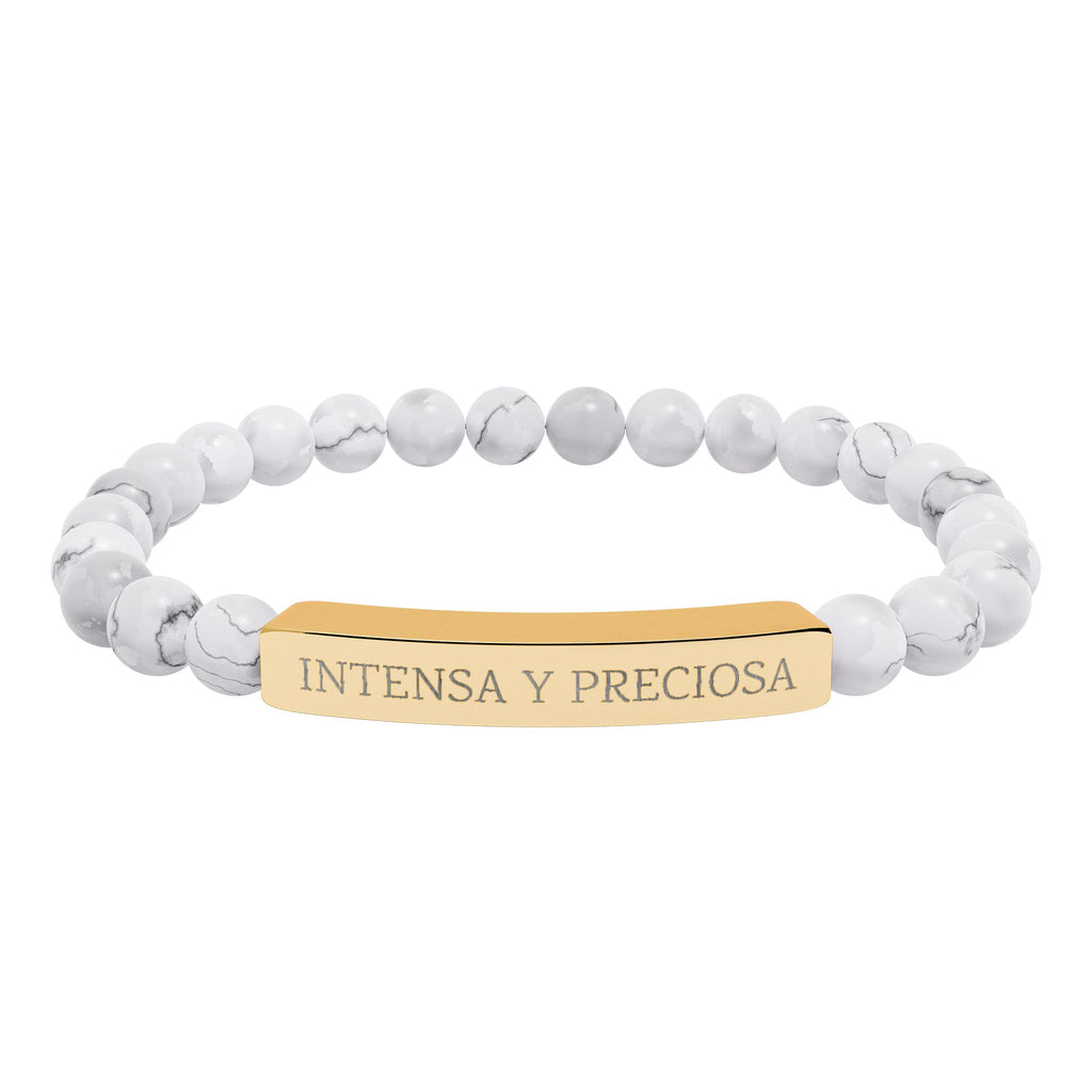 INTENSA Y PRECIOSA - Pulsera de piedra natural grabable — Pulsera elástica.