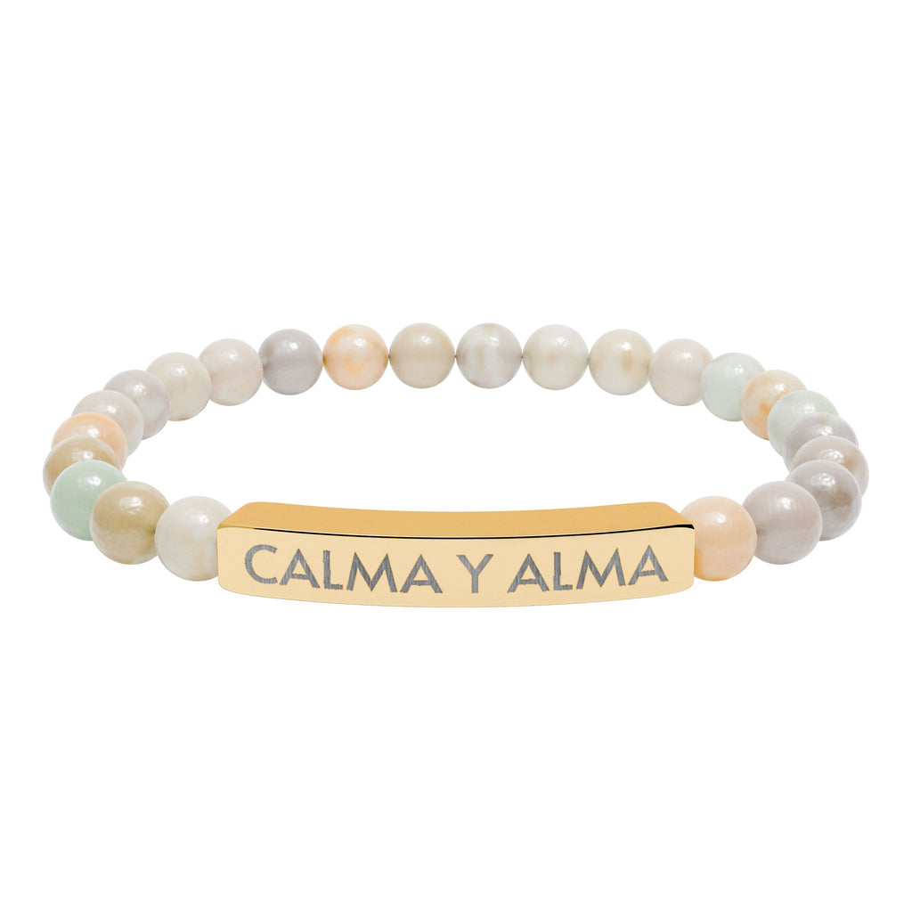CALMA Y ALMA - Pulsera de piedra natural grabable — Pulsera elástica.