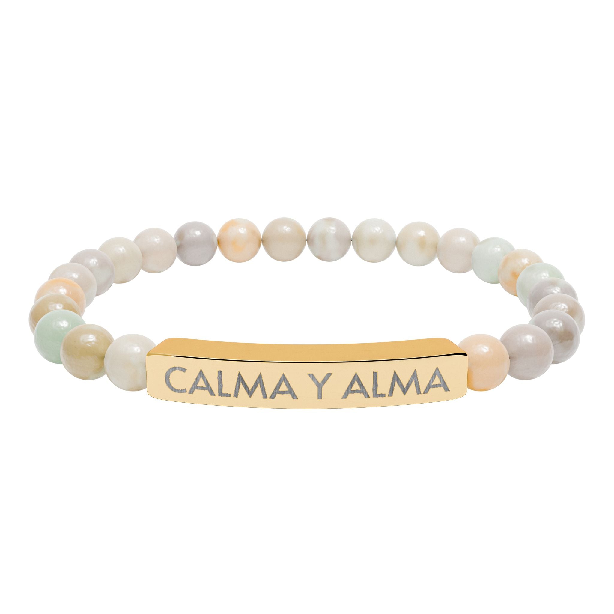 CALMA Y ALMA - Pulsera de piedra natural grabable — Pulsera elástica.