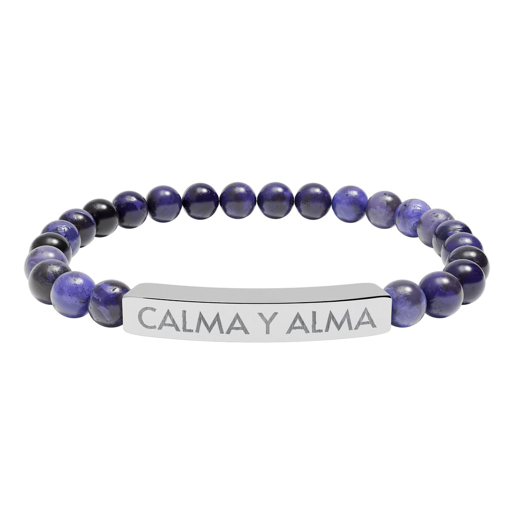 CALMA Y ALMA - Pulsera de piedra natural grabable — Pulsera elástica.