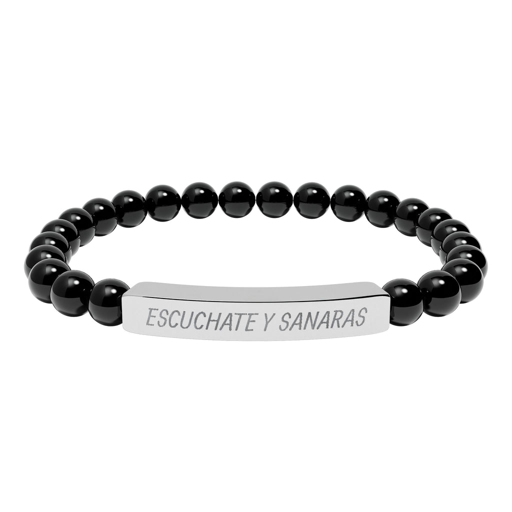 ESCUCHATE Y SANARAS - Pulsera de piedra natural grabable — Pulsera elástica.