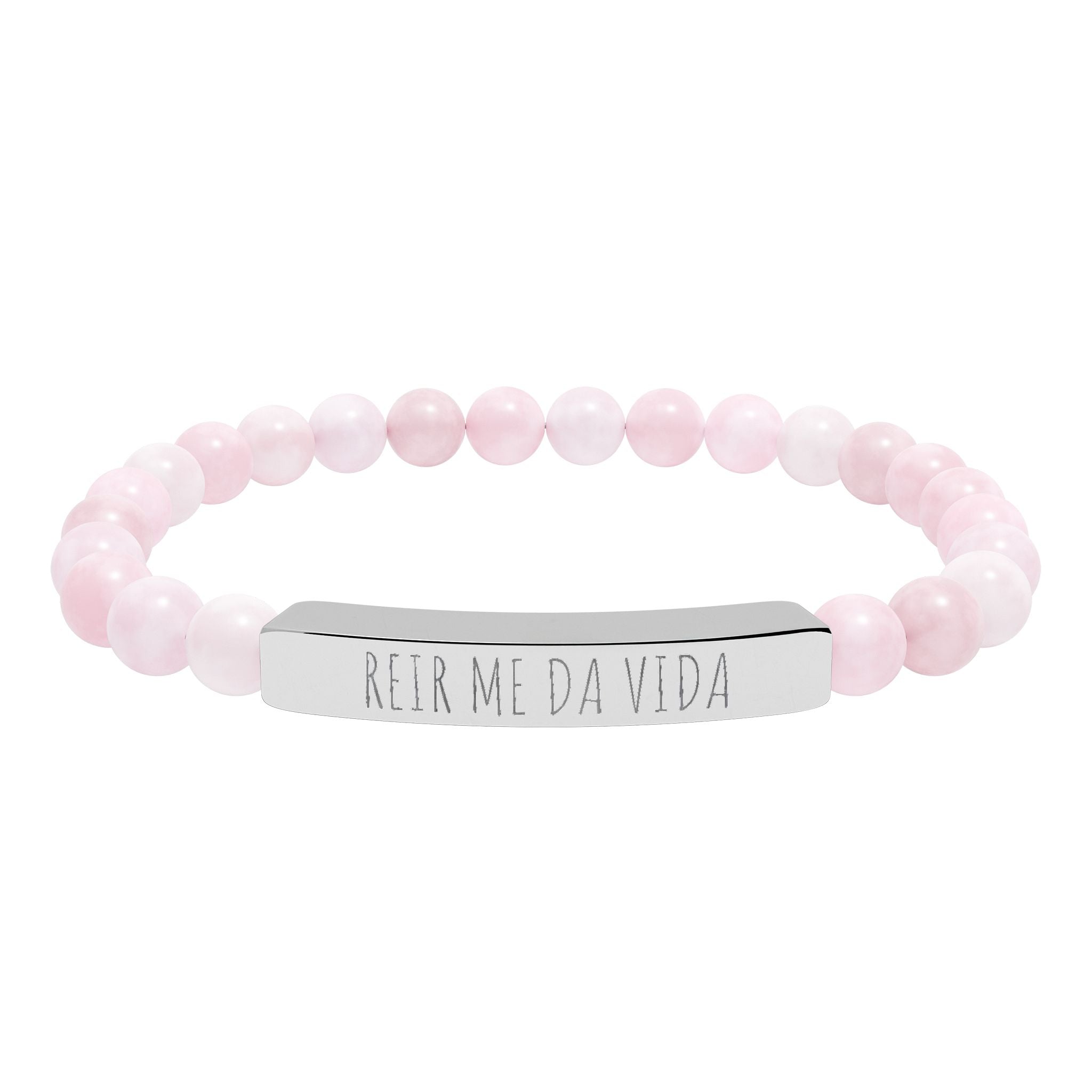 REIR ME DA VIDA - Pulsera de piedra natural grabable — Pulsera elástica.