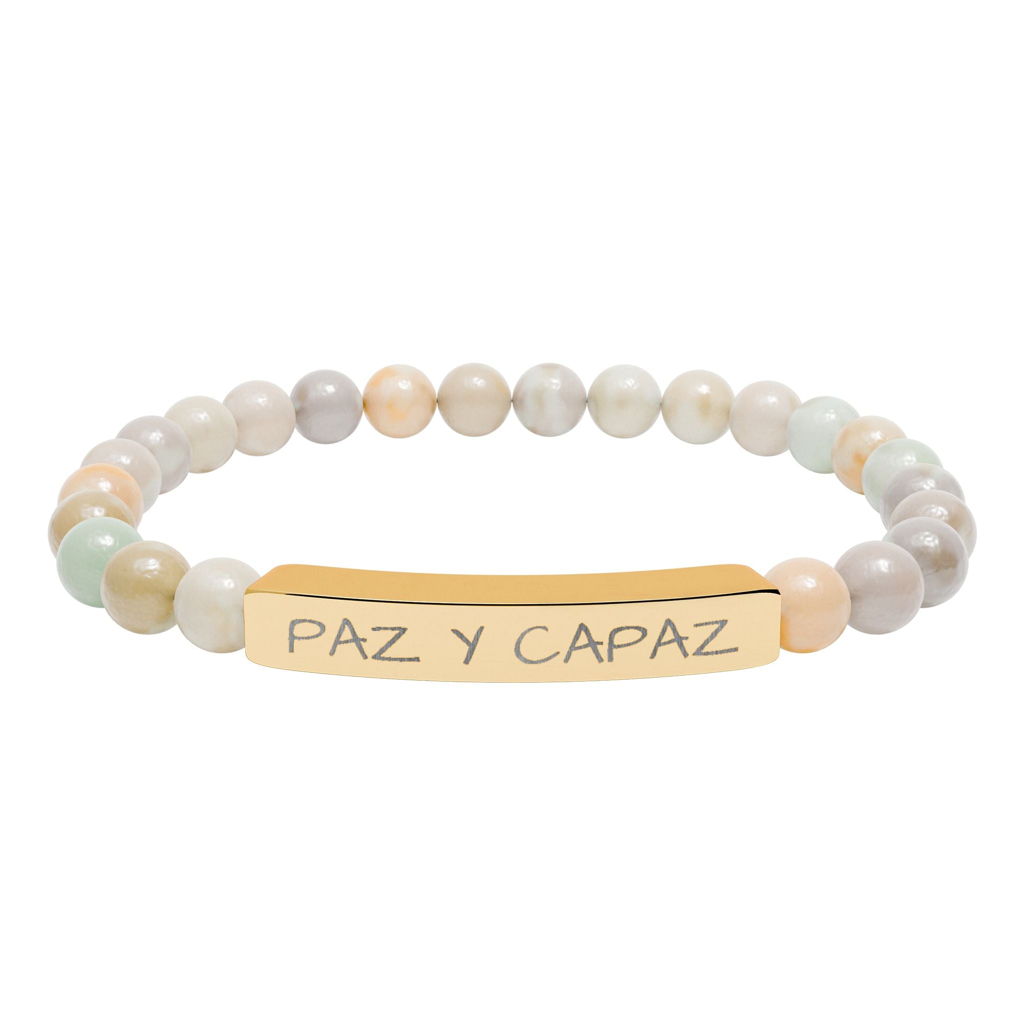 PAZ Y CAPAZ Pulsera de piedra natural grabable — Pulsera elástica.